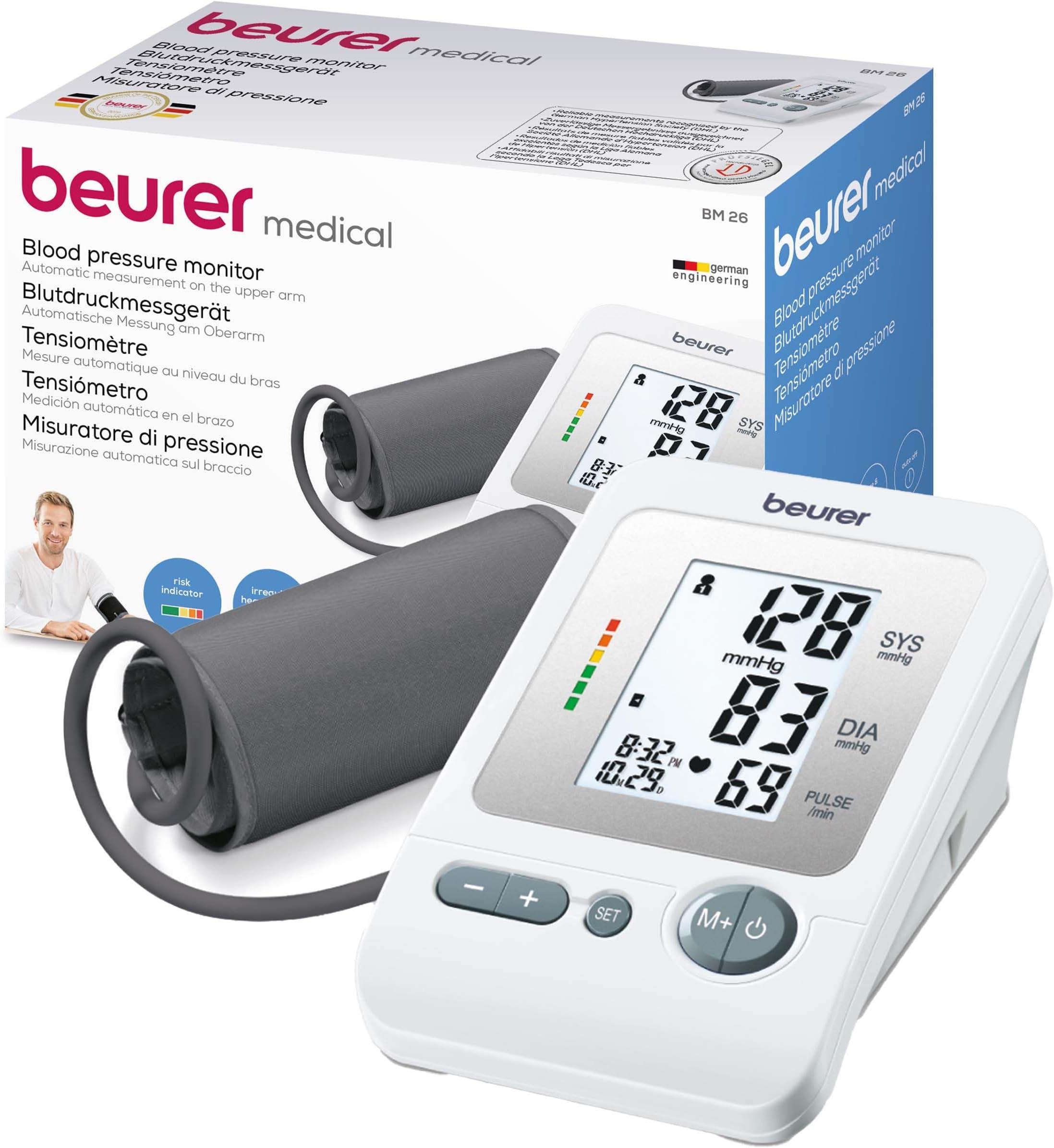 Beurer BM26 Upper Arm Blood Pressure Monitor, Large Cuff, 4 Users, Automatic & Digital, Large Display, Irreg. Heartbeat Detector, Cuff Circ. 8.7”-16.5”, Home Use BP Machine Kit, Highly accurate
