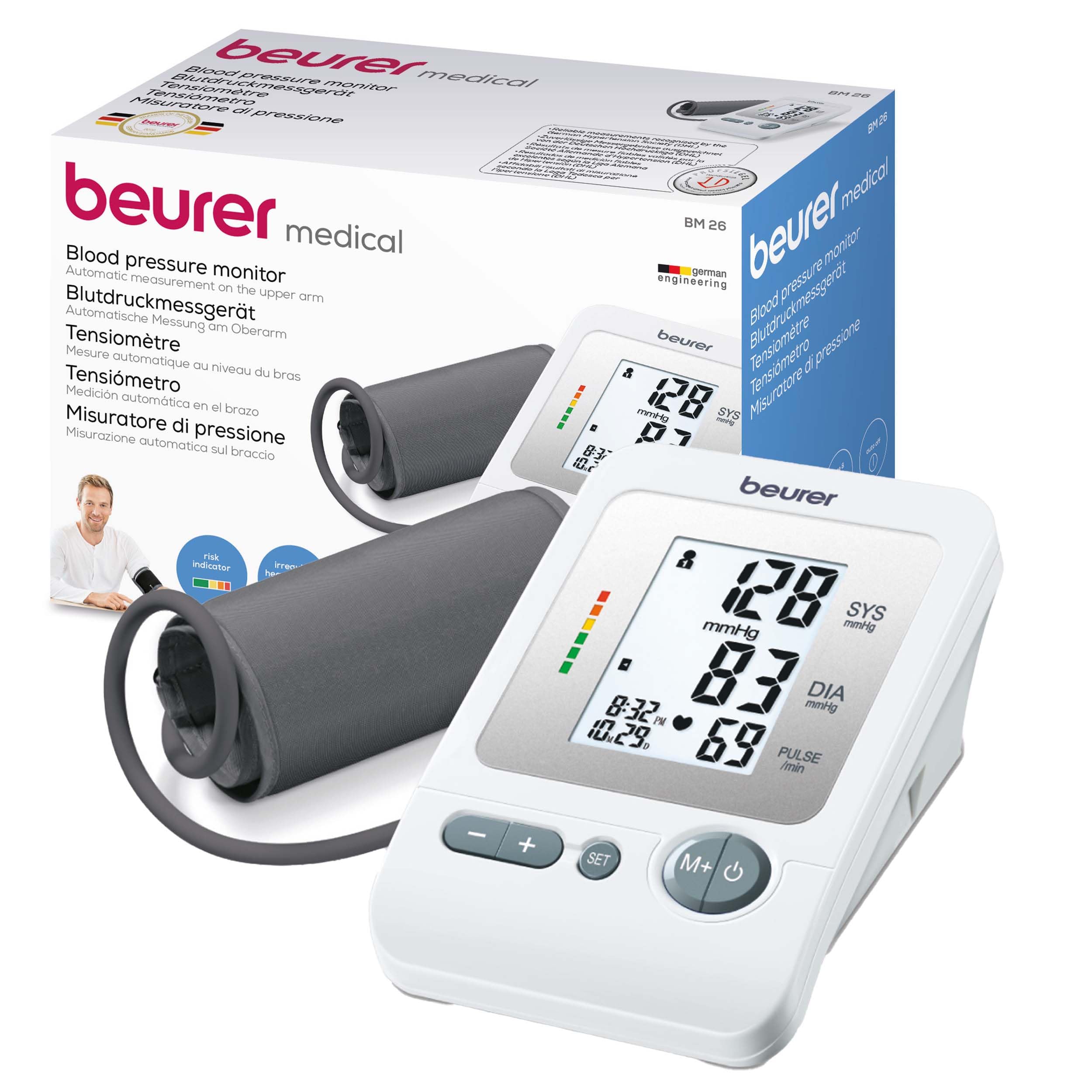 Beurer BM26 Upper Arm Blood Pressure Monitor, Large Cuff, 4 Users, Automatic & Digital, Large Display, Irreg. Heartbeat Detector, Cuff Circ. 8.7”-16.5”, Home Use BP Machine Kit, Highly accurate
