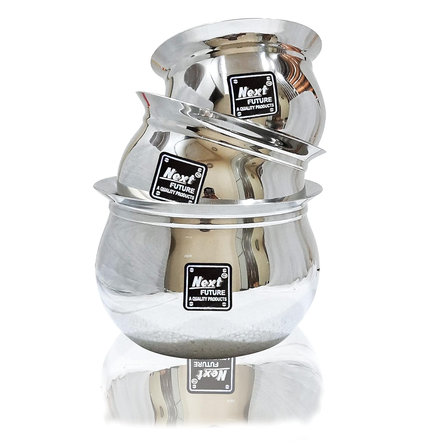 NEXT Future – 1000ml, 700ml, 400ml Heavy Gauge Gundu/Milk/Curd Storage Stainless Steel Handi/Bartan,Set of 3, Highly Polished Cookware & Serveware Utensils Pot Set for Kitchen NEXT Future – 1000ml, 700ml, 400ml Heavy Gauge Gundu/Milk/Curd Storage Stainless Steel Handi/Bartan,Set of 3, Highly Polished Cookware & Serveware Utensils Pot Set for Kitchen