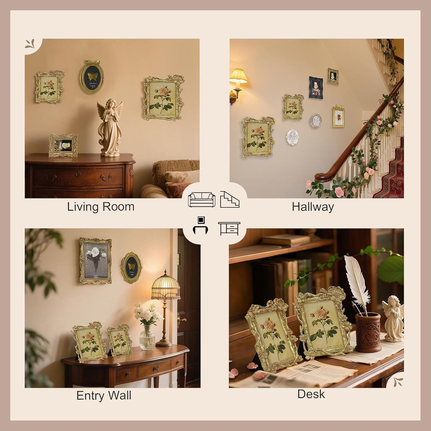 5x7 Vintage Picture Frame, Gold Antique Ornate Picture Frame, Victorian Retro Decorative Photo Frames for Tabletop & Wall, Baroque Home Decor Frames