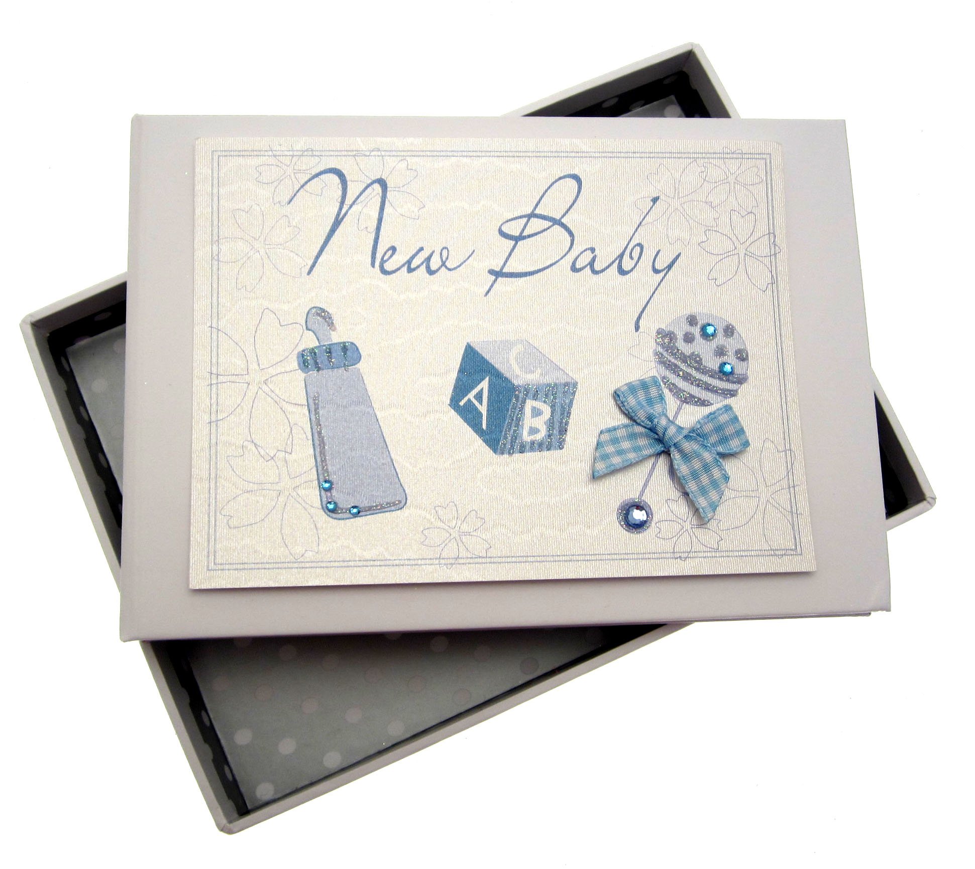 White Cotton Cards Baby Tiny Photo Album (Blue Rattle)