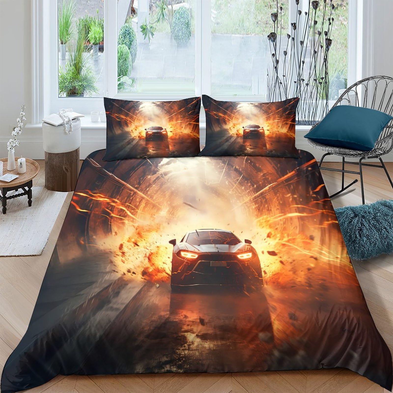 Housse de couette voiture de course 3D 140x200 parure de lit sport microfibre single