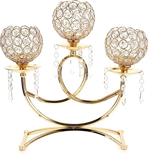 OwnMy Portavelas de cristal de 3 brazos, cuencos de candelabros, candelabros, adornos para boda, mesa de comedor, fiesta de Navidad, decoración del