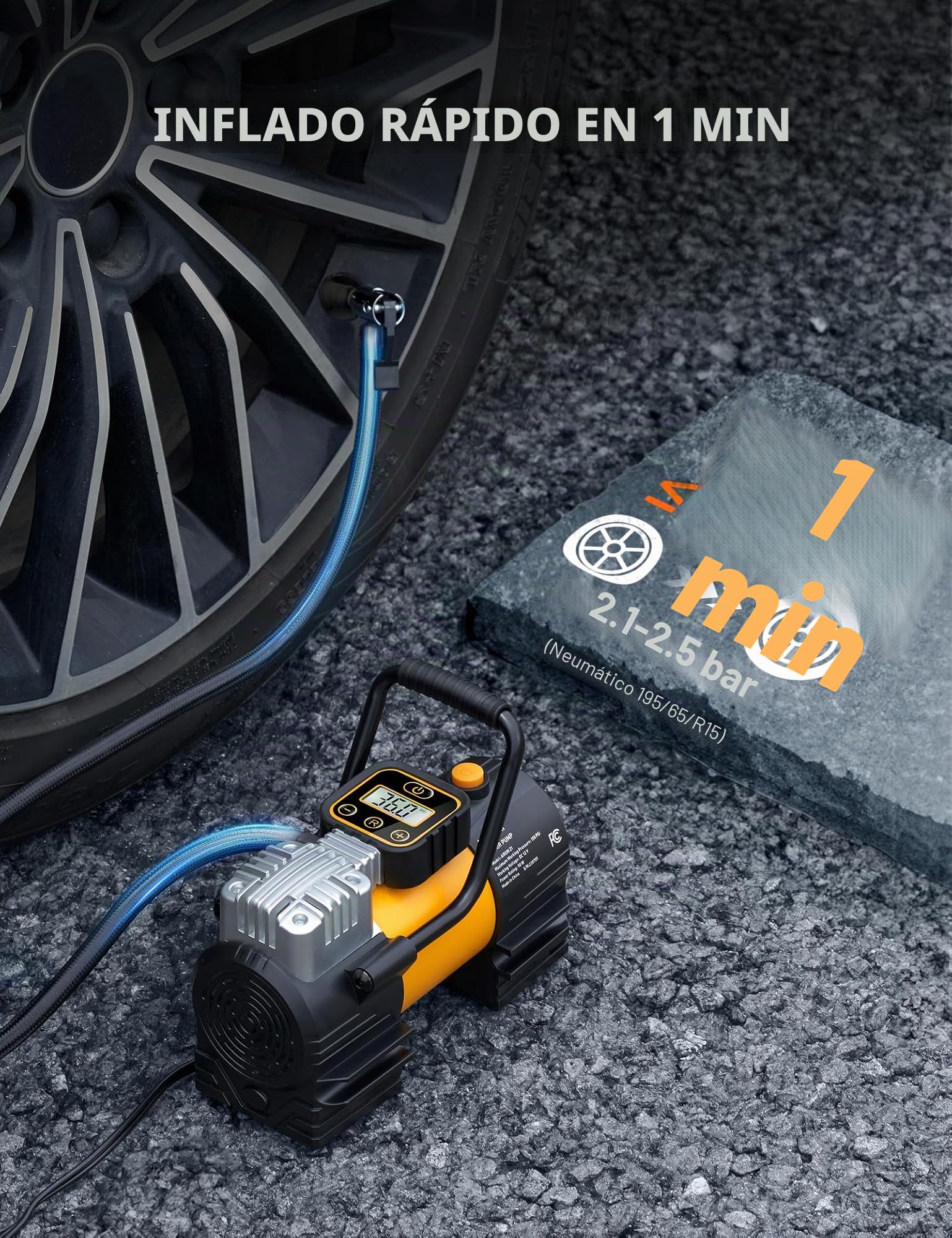 AstroAI Inflador Ruedas Coche de 150PSI, Compresor Aire Portátil 12V DC, Compresor Aire Coche, Inflador de Neumáticos Digital con 12 LEDs Luz para Coche, Bicicleta, Moto y Etc. | Bomba de Neumáticos para Coche 12V DC Bomba de Aire Digital con LEDs Luz Sup