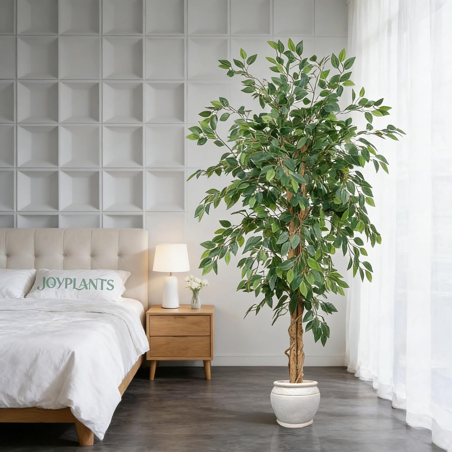 6FT Faux Ficus Tree Artificial for Home Decor, Tall Fake Plants with Black Pot Realistic Branches&Leaves, Large Artificial Plants Indoor Office Outdoor arboles artificiales para decoracion