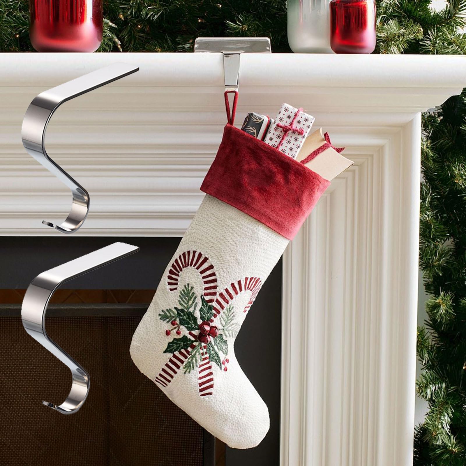 Ganci Per Calze Di Natale In Ferro - Set Da 4 Con Motivi Festivi (Oro), Per Camino E Decorazione