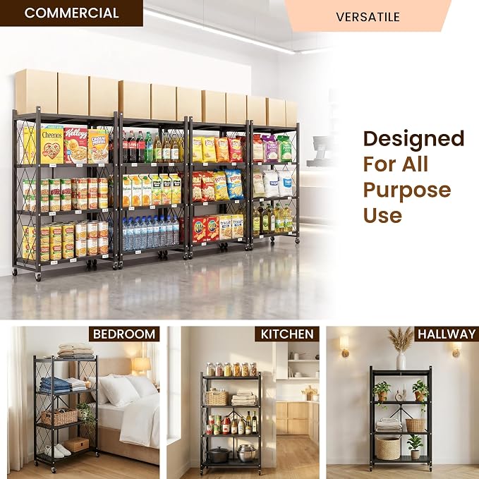 Estantería plegable metálica 4 niveles con ruedas miniatura 5