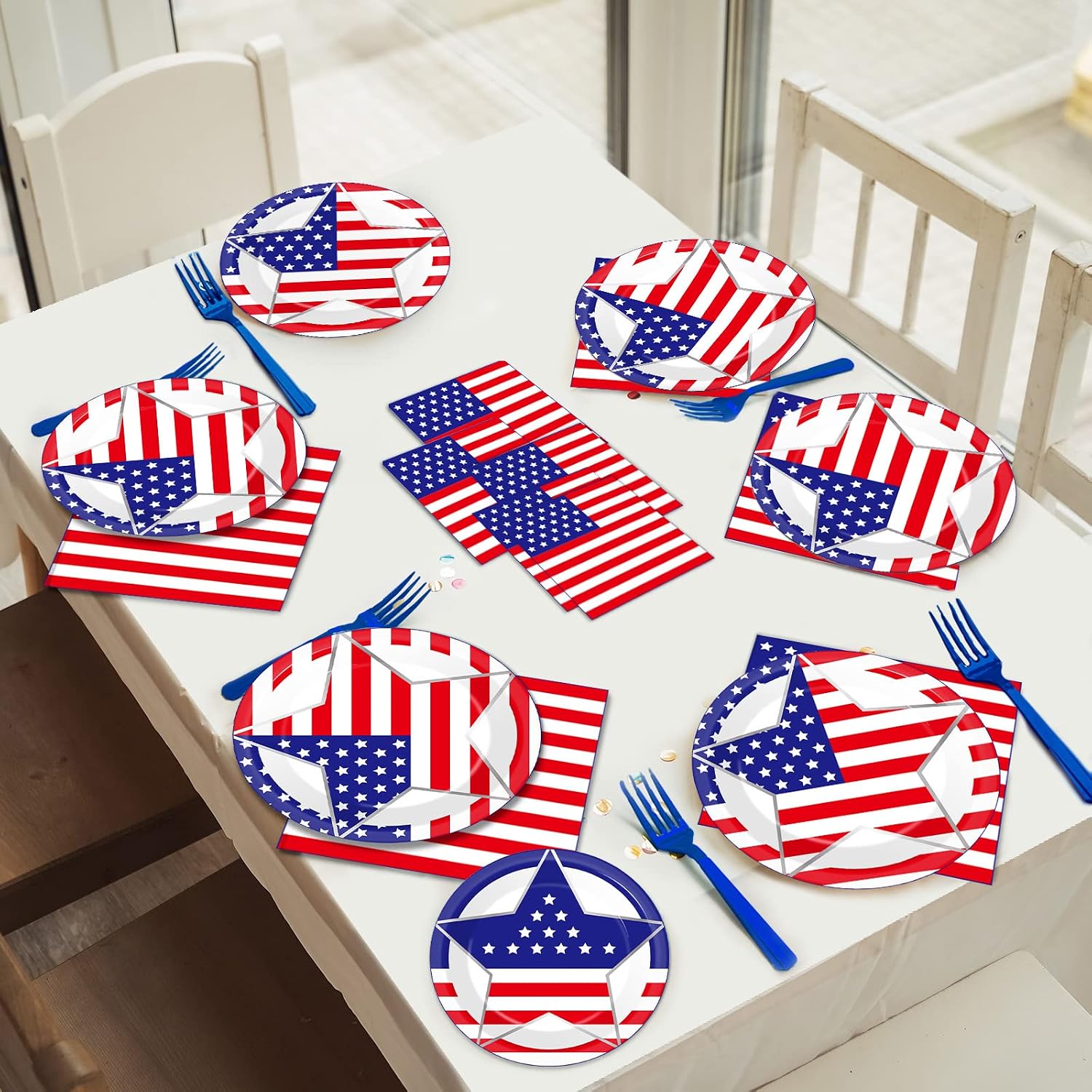 96 Pcs 4th of July Party Plates Napkins Tableware Set Memorial Day Supplies Disposable Dinnerware Patriotic Freedom Stars Party Decoration Favors for Independence Day 250th Anniversary, 24 Guest