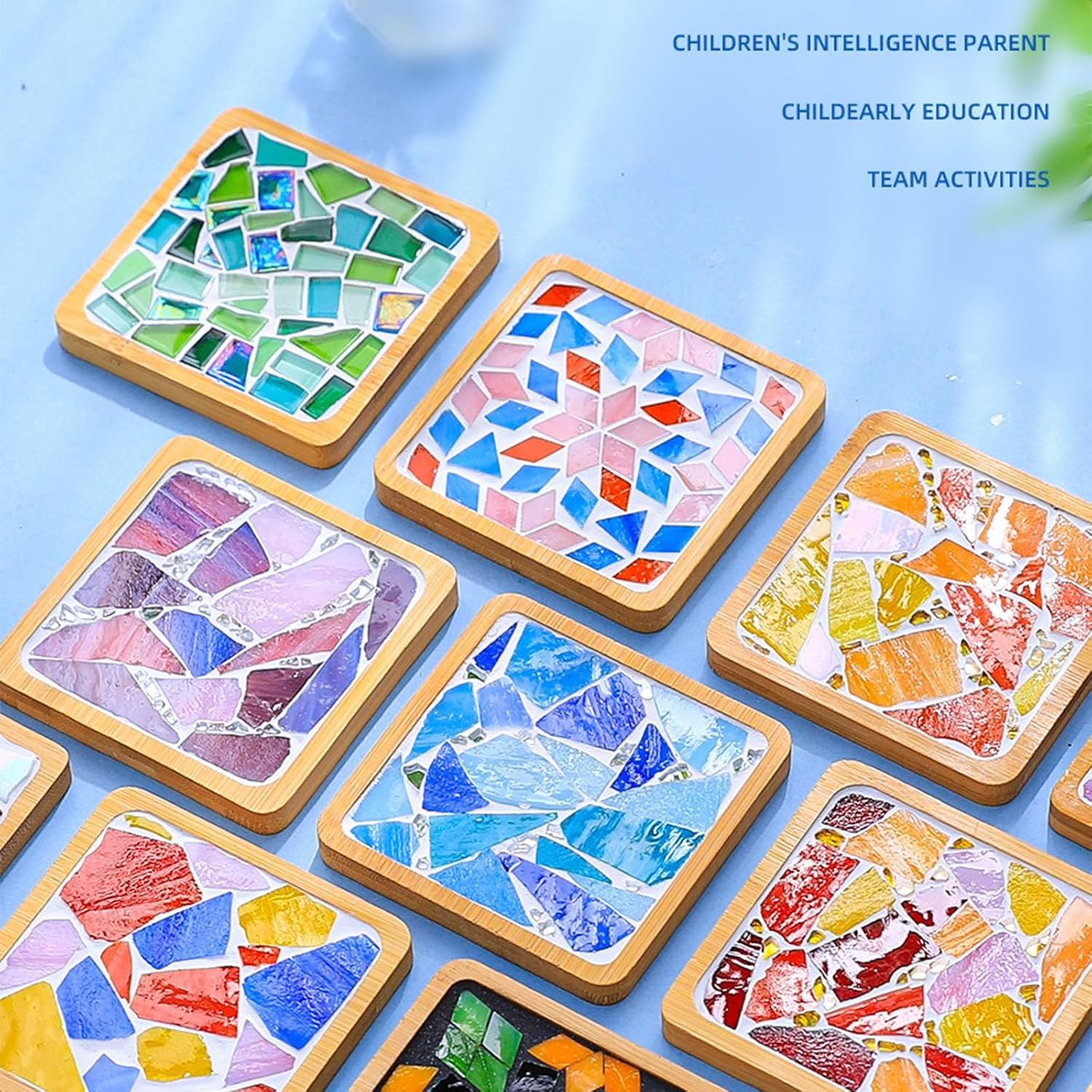 GHAHILI 4 Sets DIY Mosaic Kits for Adults Glass Mosaic Tiles for Crafts with Wooden Coasters for Women Mixed Color Mosaic Art Kit Craft Coaster Project Handmade Making Kit Set for Home Decor Gifts Mixed Color -4 Sets