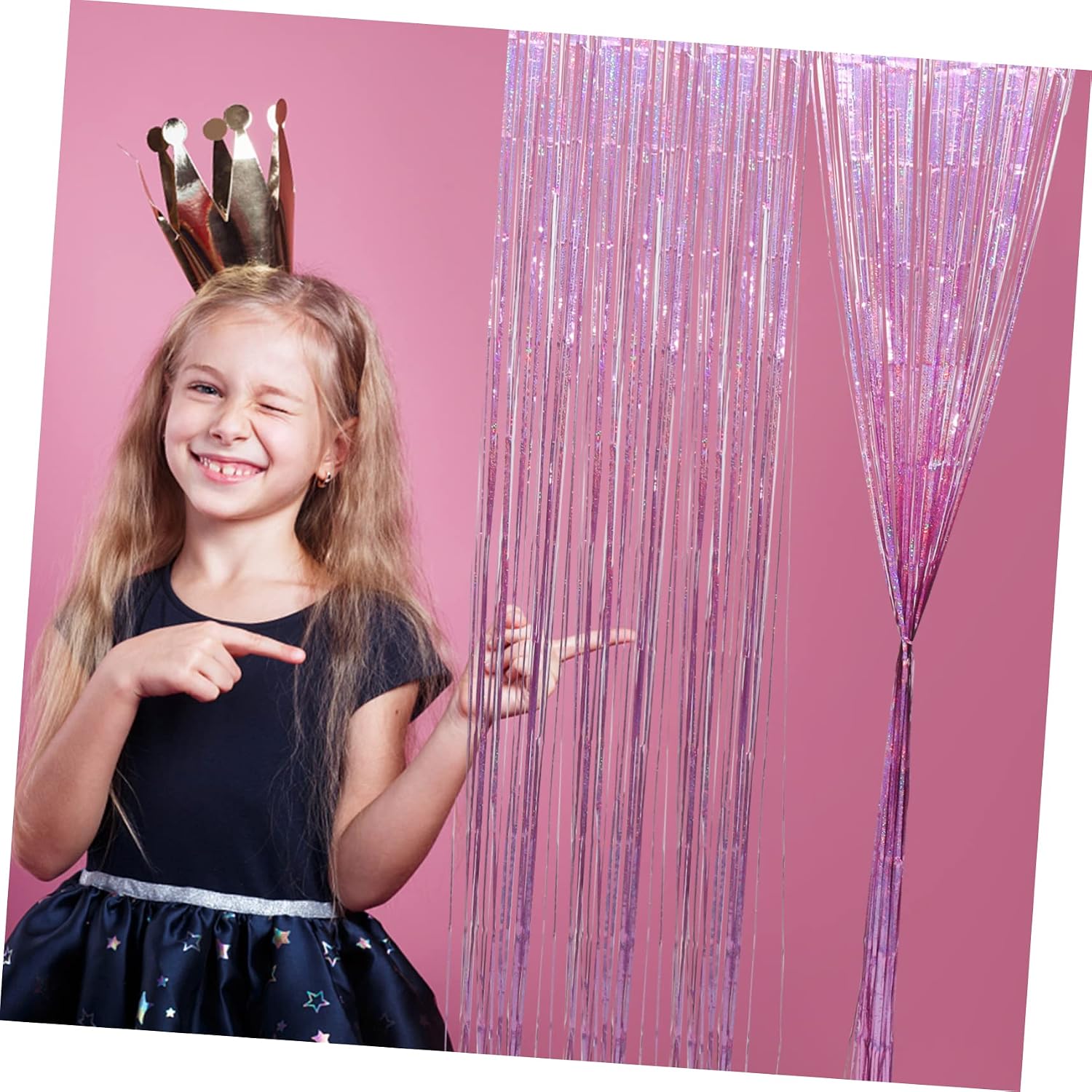 2pcs Iridescent Tinsel Fringe Curtain Backdrop for Party Decorations Glitter Streamer Wall for Birthday Wedding Christmas Photo Booth and Room Decor