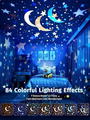 Miniatura 5 de PIKOY Luz nocturna robot para niños 【12 películas】 Proyector de luz nocturna para niños, luces nocturnas de música Bluetooth para habitación de