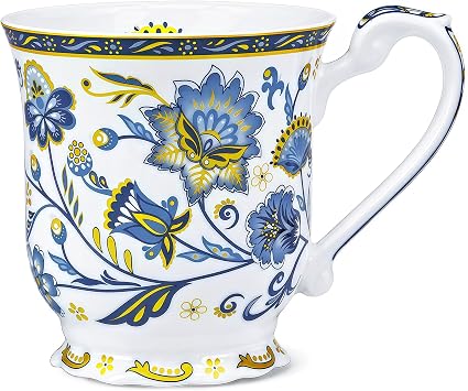Bone China Coffee Mug, 11.8 oz Floral Coffee Tea Cup for Women Men Mom
