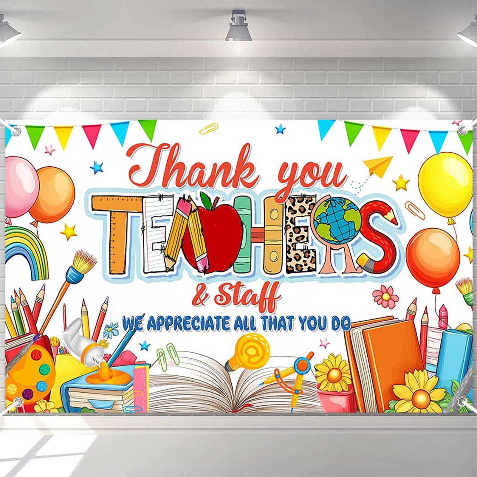 Ticuenicoa Teacher Appreciation Week Banner, Thank You Teachers and Staff Decorations for Classroom,Teacher Appreciation Week Backdrop for Indoor and