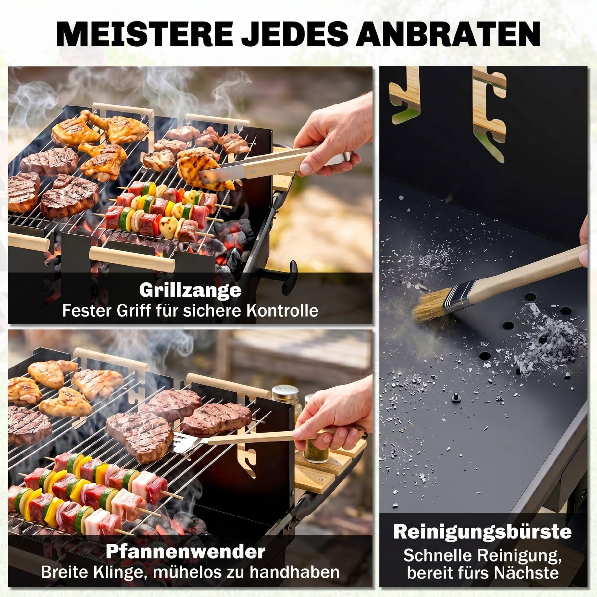 Outsunny Barbecue a carbonella con griglia regolabile in altezza in 4 posizioni, 2 ripiani in legno, 2 ruote, contenitore per cenere, carbone mobile, per 10 persone, per terrazze, picnic, feste, 99,5