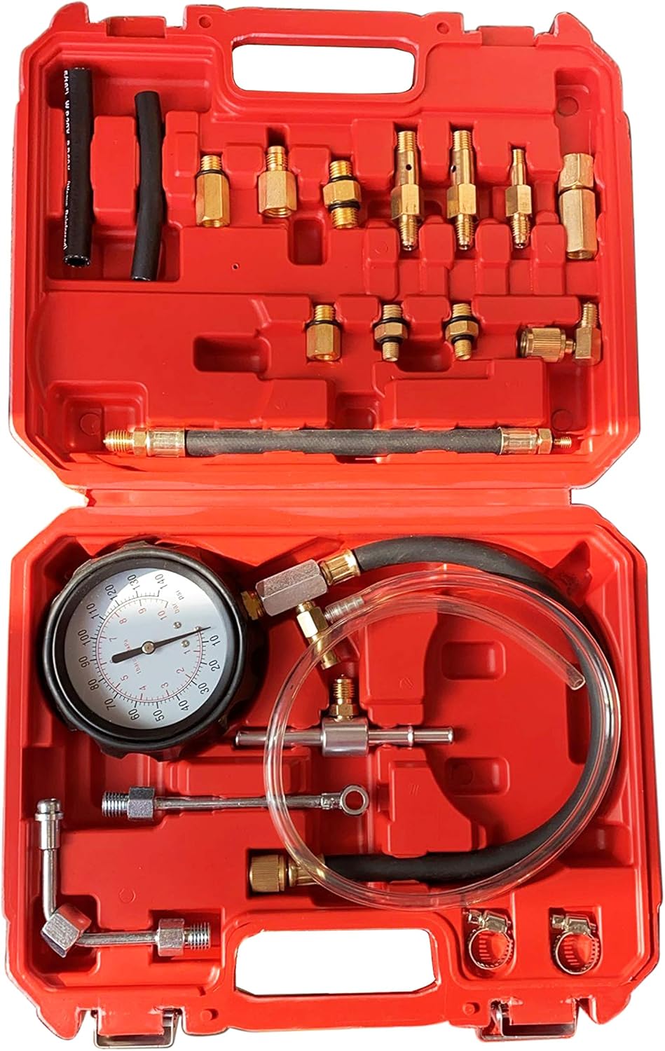 HFS (R Fuel Injection Pump Pressure Tester Gauge Kit, Car Gasoline Gas Fuel Oil Injector Test Manometer Tool Set 0-140PSI, Universal for Auto Truck SUV Motorcycle ATV RV