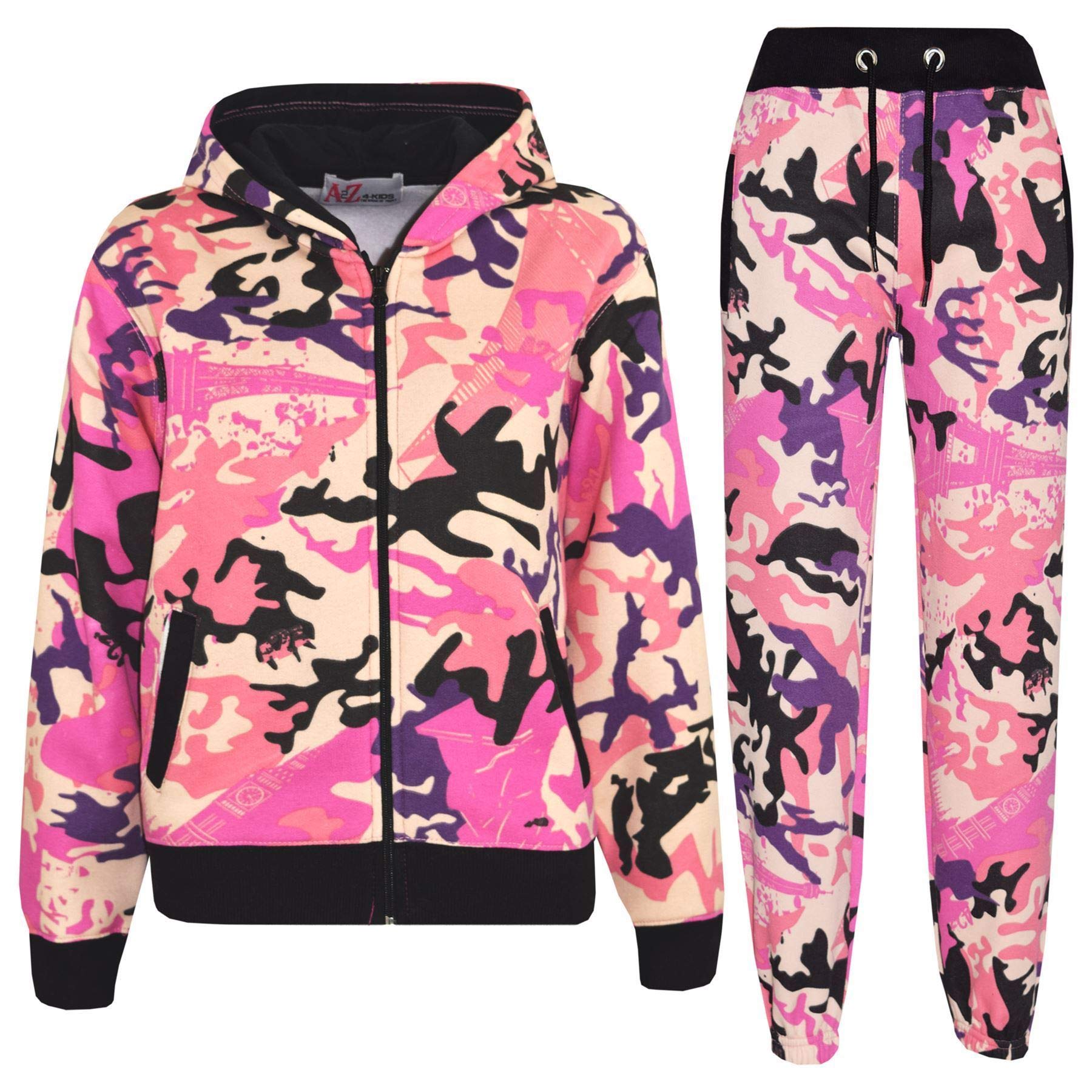 A2z 4 Kids Boys Camo Baby Pink Girls Tracksuit Set Plain & Camouflage Fleece - Plain Tracksuit 7-8