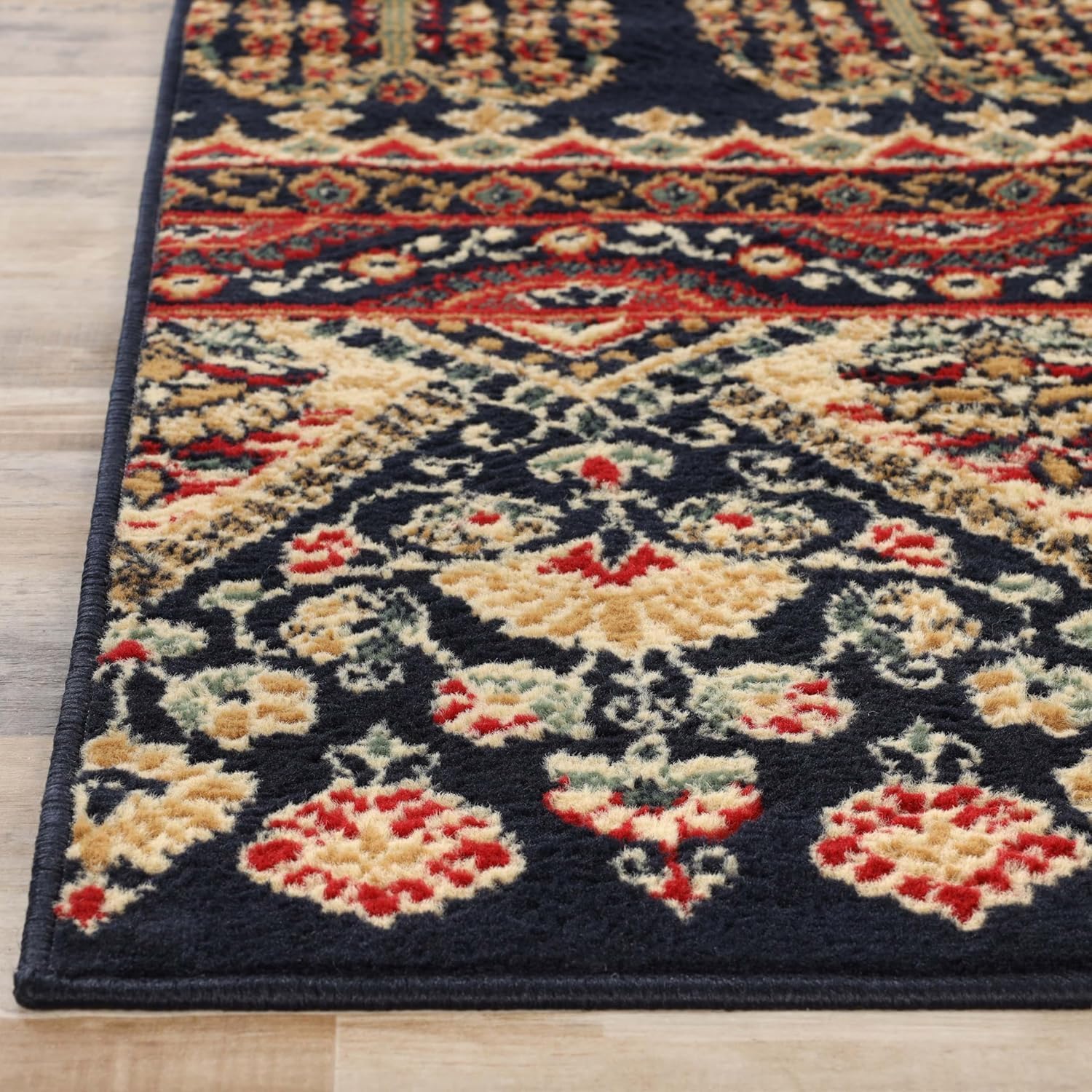 Superior Indoor Area Rug, Jute Backing, Modern Plush Rugs for Entryway, Kitchen Floors, Hallway, Office Floor Cover, Floral Medallion Rugs, Adena Collection, 3' x 5', Black