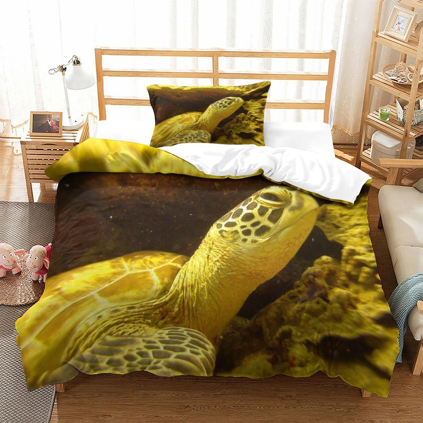 P1s9u7w5y Sea Turtle-9 Oceanic 3D Printing Sea Turtle Duvet Cover Set 3Pcs Microfiber Underwater Bedding Set Single（135X200cm）