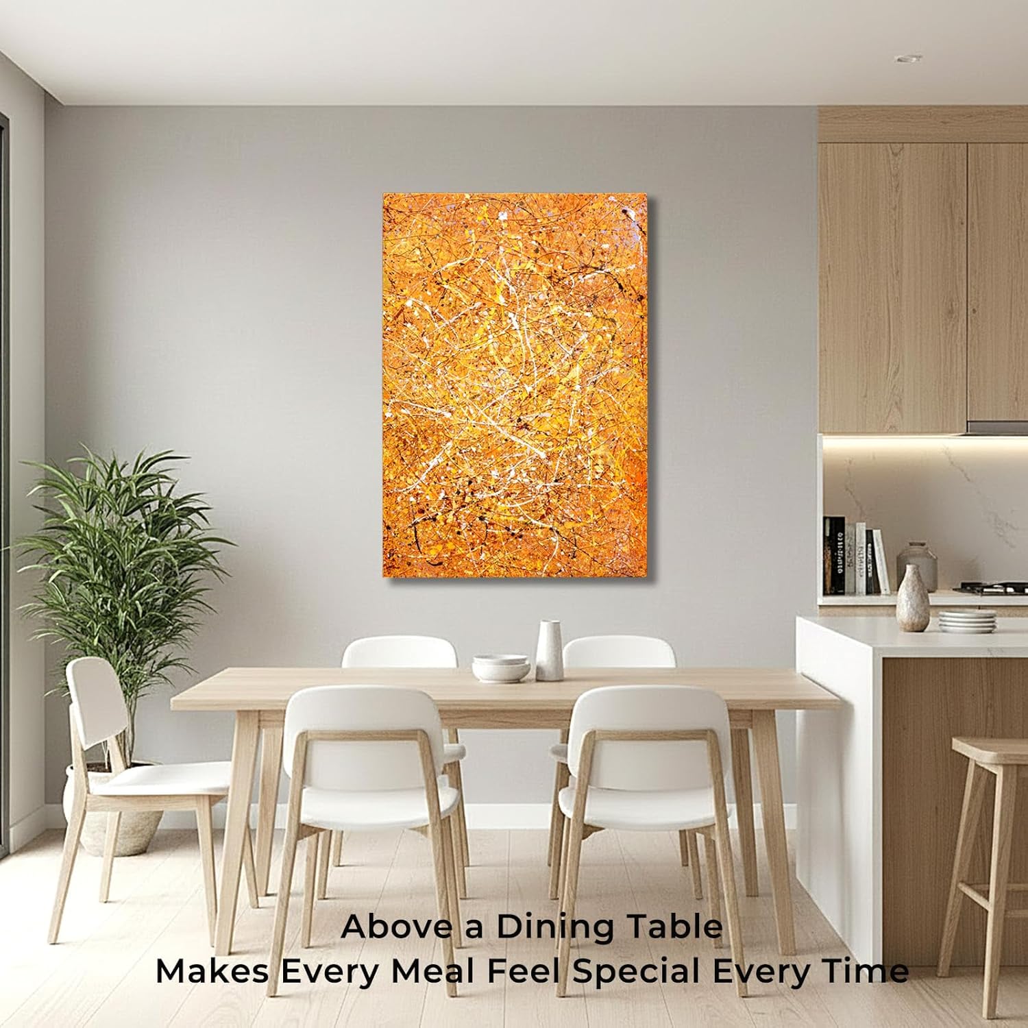 BrushEcho Large 24x36 Inch Hand-Painted Golden Abstract Splatter Oil Painting, Textured Canvas Wall Art with Modern Decor for Living Room Bedroom Office, Ready to Hang