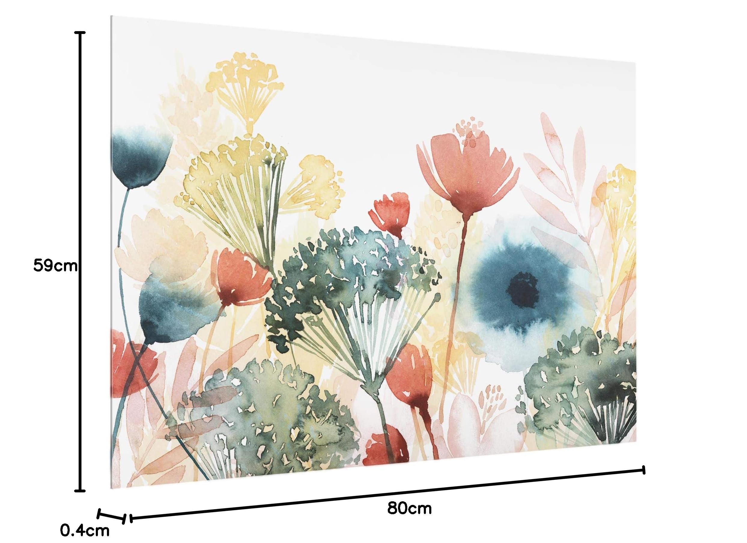 Fond de hotte avec support épaisseur 4mm fleurs crédence cuisine avec motif verre trempé panneau mural blanc crédence en verre aquarelle style maison de campagne cuisine 3307 (80x59cm)