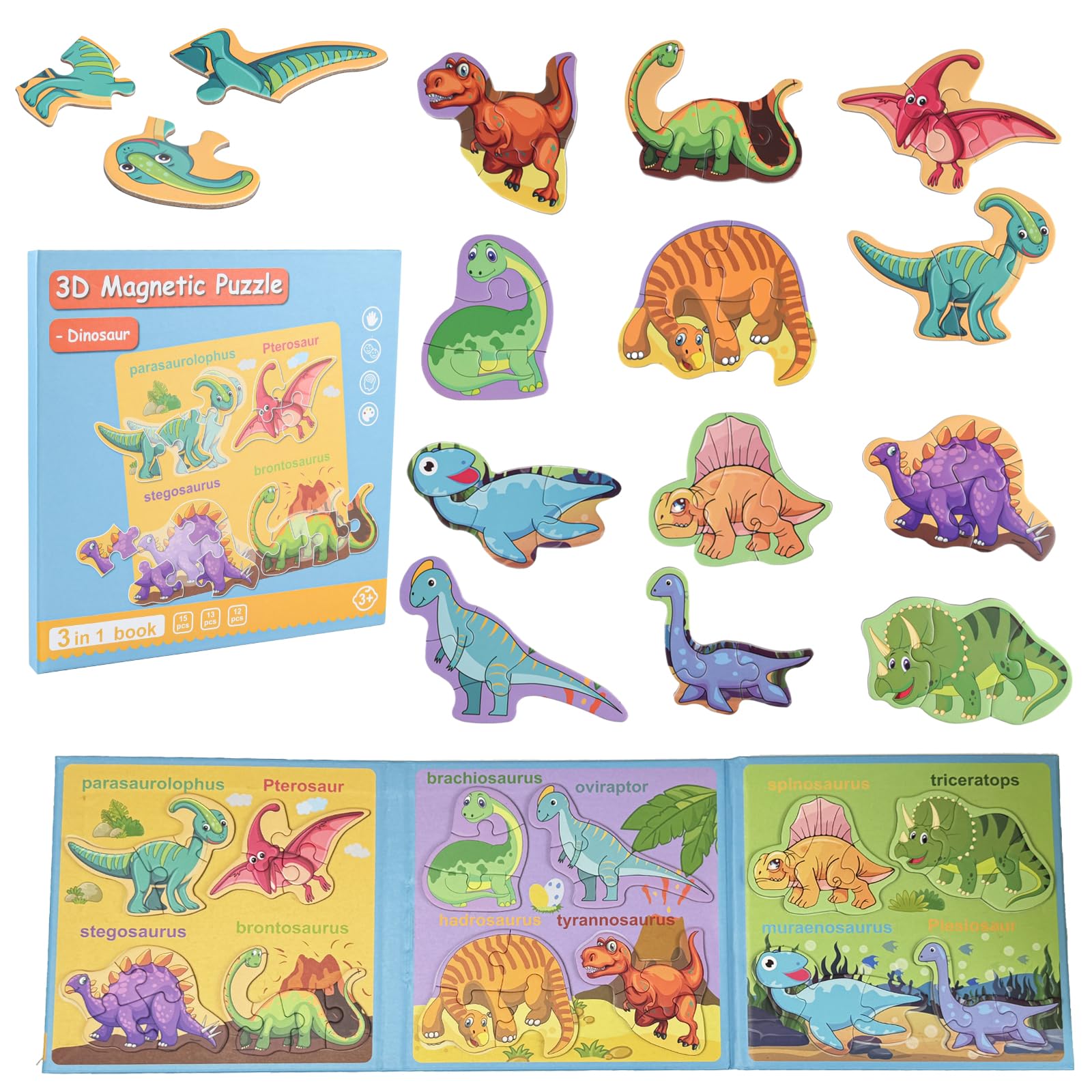 ASTARON Magnetic Puzzles 60 Pieces Dinosaur Kids Educational Travel Toys