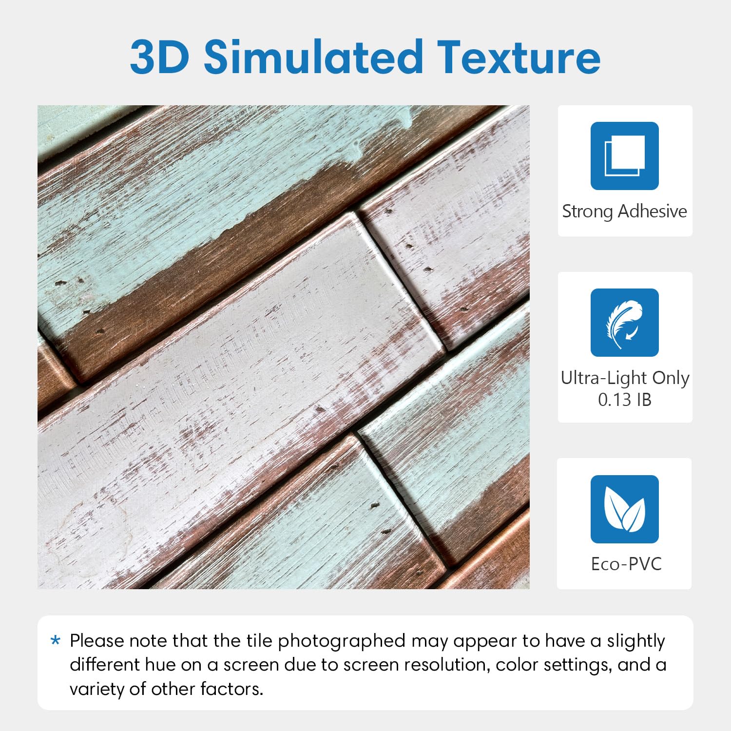 COMSTICKC Pannelli Murali 3d Adesivi Effetto Legno Bianco, 10 Pezzi 30x30 Cm, Pannelli Murali In PVC Legno Per Decorativi Pareti Interne Cucina, Bagno, Soggiorno, Impermeabile, Marrone-verde