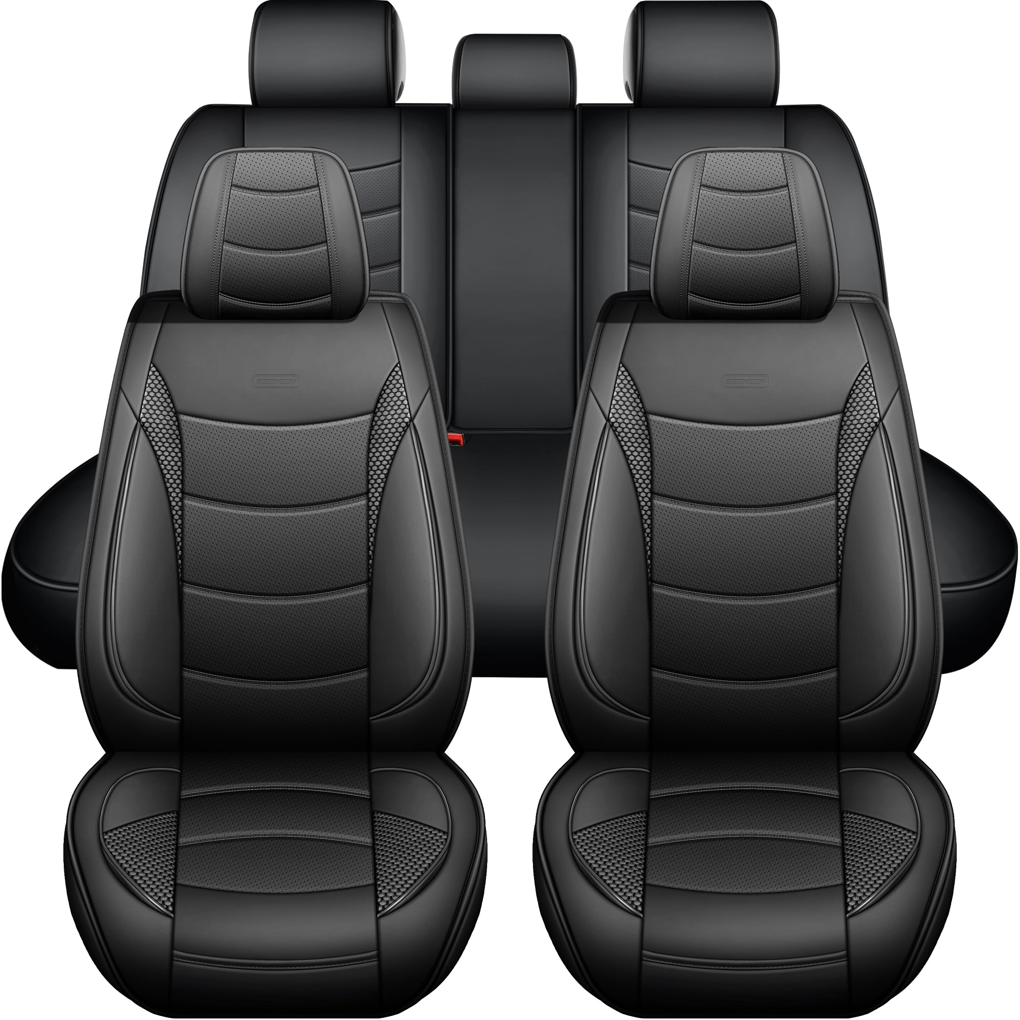 Yotruth - Juego completo de fundas universales para asientos de coche, de piel sintética, color negro, se adapta a la mayoría de los coches.