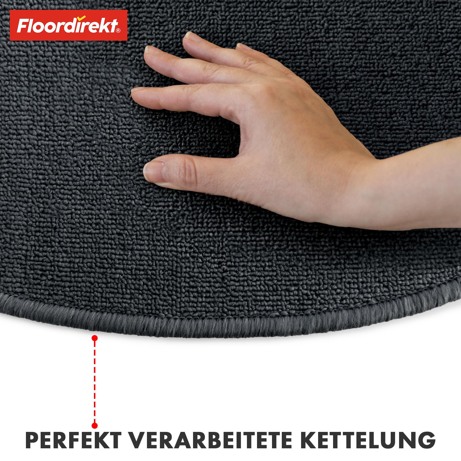 Floordirekt 1x Treppenstufen Matten, Stufenmatten innen für Treppe, Treppenteppich, selbstklebend, Teppich für Treppenstufen, Treppenschutz, Stufenteppich (London, Anthrazit, 65x23 cm, Halbrund)