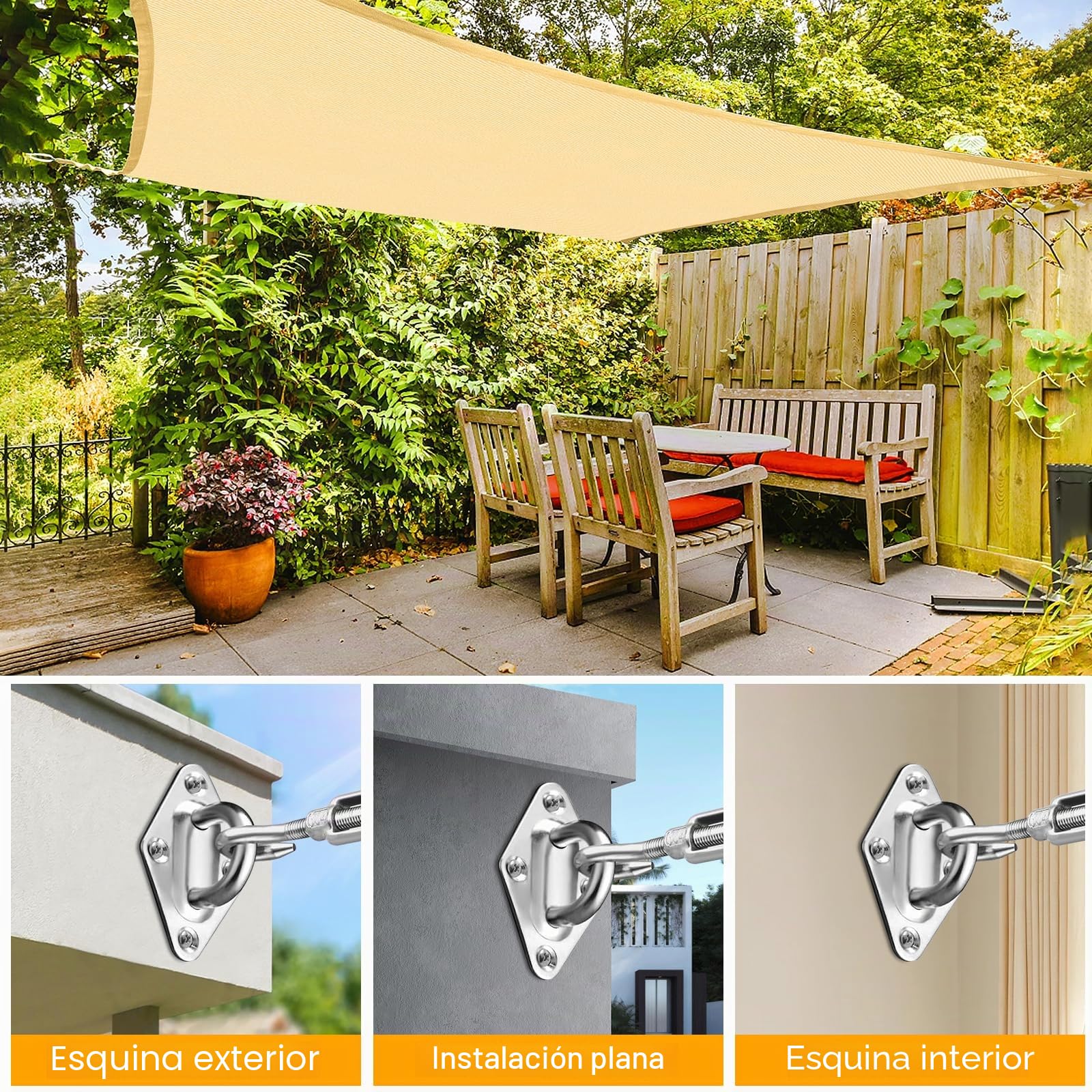 Toldo Vela Rectangular, Toldo Vela de Sombra Rectangular 2,5 x 3 m, con Kits de Montaje, Protección Rayos UV y HDPE Transpirable, para Exterior, Jardin, Patio