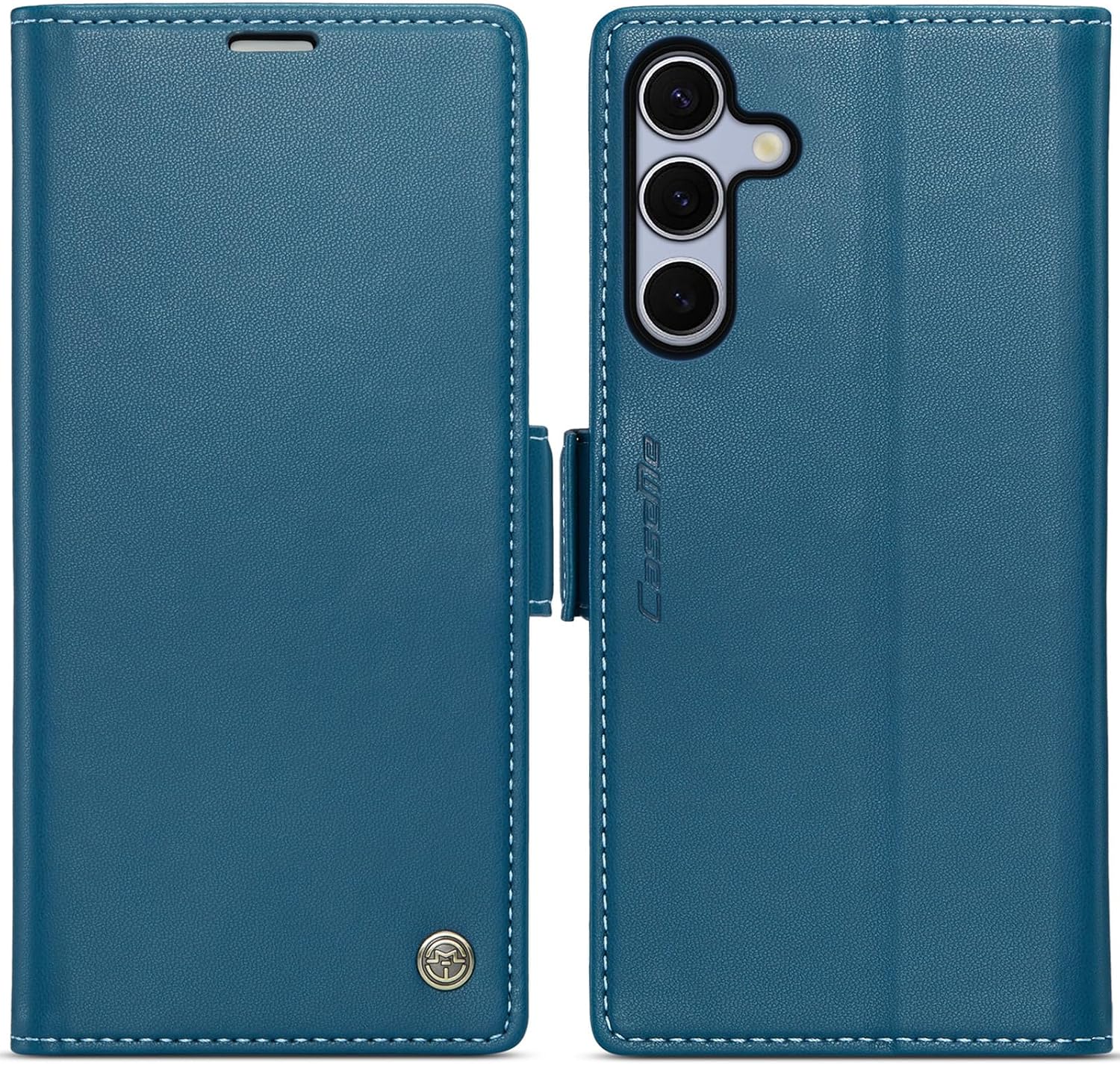 WJX for Samsung Galaxy S25 FE Elegant Wallet Case, Premium Minimalist Business Matte Leather Protective Cover with Built-in Kickstand, Slim Shockproof Full Protection, Blue