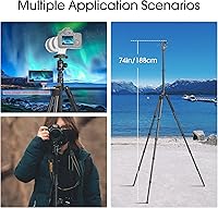 Vista 6 de Manbily - Trípode de viaje de aluminio de 74 pulgadas para cámara DSLR teléfono, cabeza de bola de 360° con mango y placa QR extra de 1/4 pulgadas