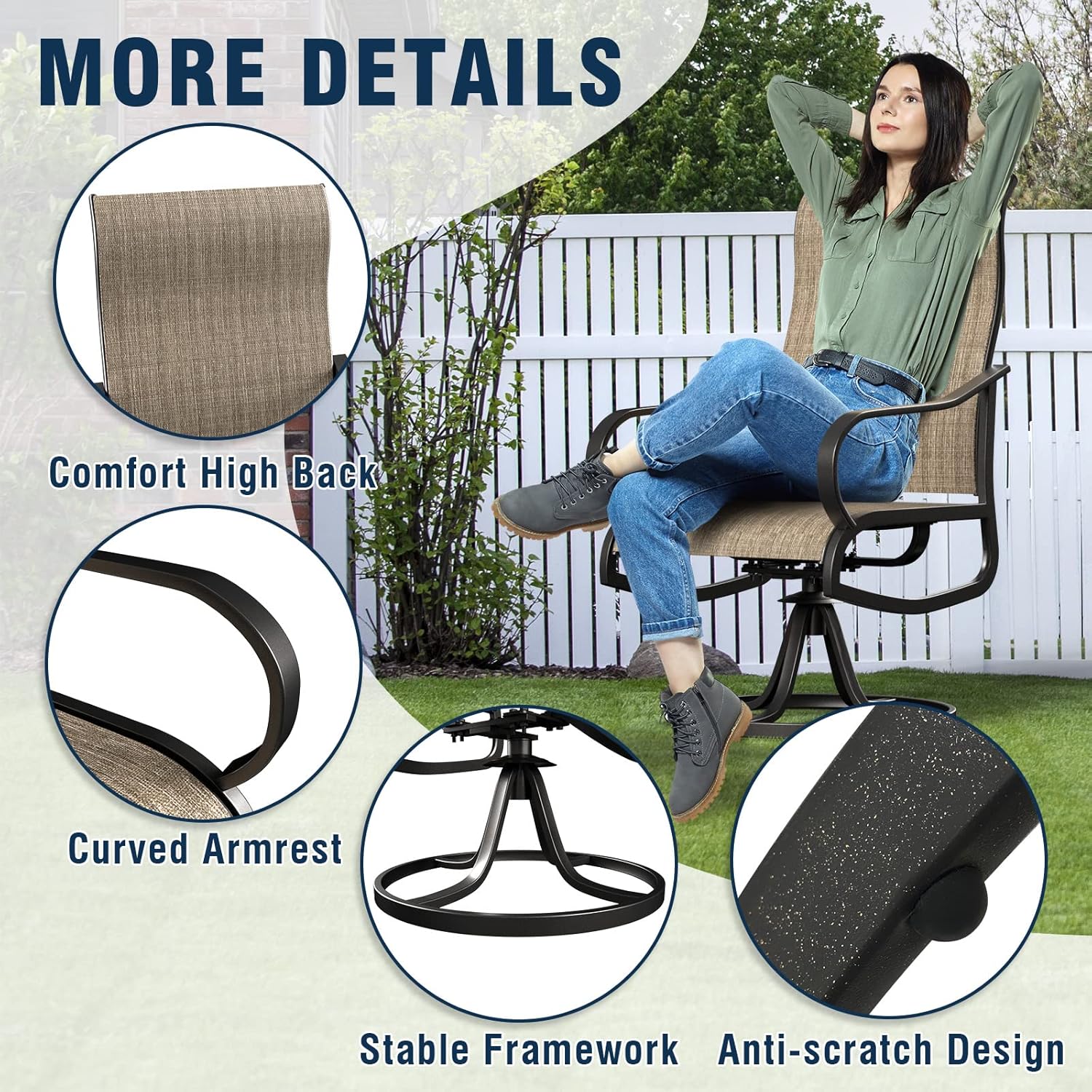 UDPATIO Patio Swivel Chairs Set of 4, Outdoor Dining Chairs High Back, All Weather Breathable Textilene Outside Furniture Chair with Metal Rocking Frame for Lawn Garden Backyard Duck : Patio, Lawn & Garden