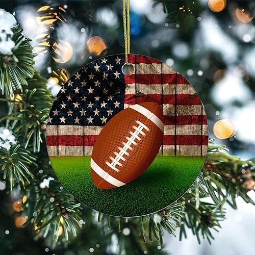 Miniatura 2 de Two-Side Printed Football USA Flag Ceramic Christmas Ornament, Novelty for Family Friends Kids, Patriotic Christmas Keepsake Pendants