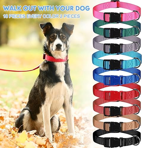 Miniatura 7 de Sanwuta Collar ajustable para perro, 18 piezas, 9 colores, nailon suave neopreno acolchado, resistente, hebilla de cierre rápido, tamaño mediano