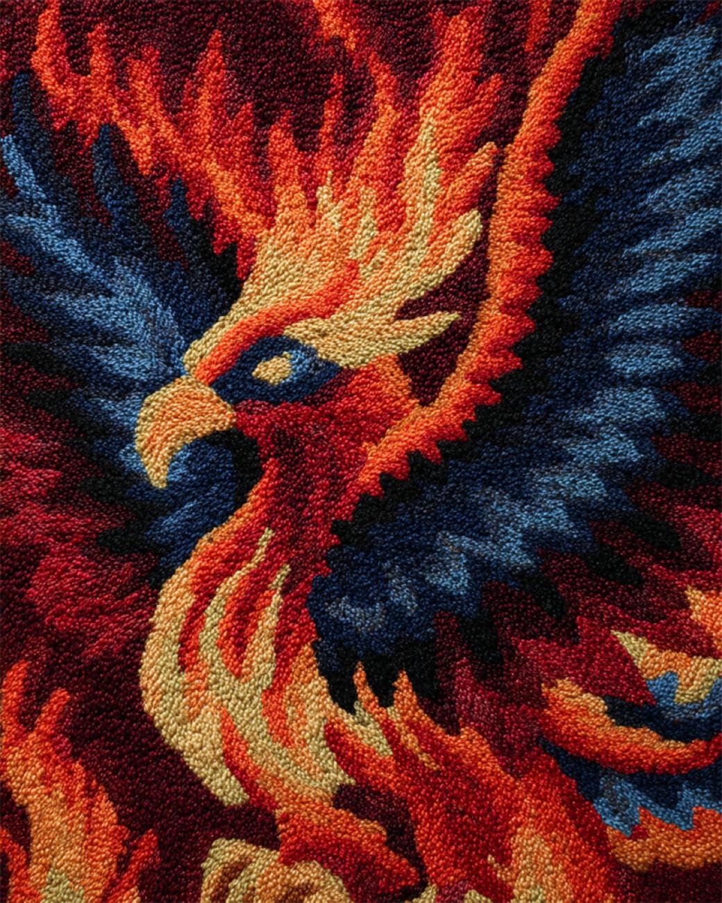 AYAOYANGGO Animal Kit Crochet Loquet Anime Phoenix Kit De Couture Au Crochet，Tapis À Loquet Classique Pour Adultes，Ensemble D'Artisanat 3D Pour Décoration Intérieure，Cadeau De Festival 21x29in