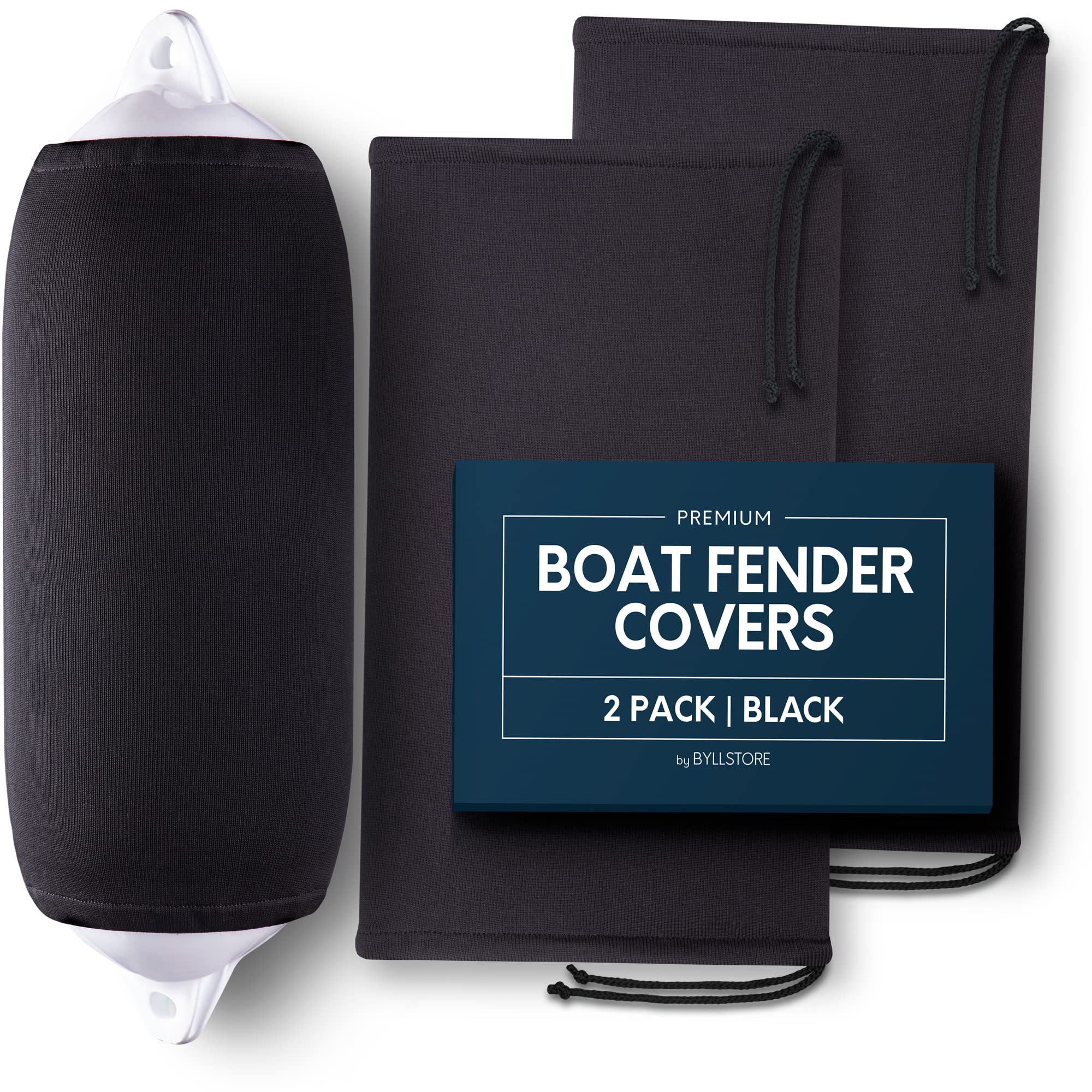 Byllstore Boat Fender Covers | Several Size Options Available | Black & Navy Blue | 1, 2 & 4-Pack | Polyester (2-Pack, Black, 8″ x 22″)