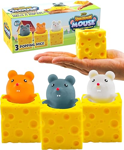 Yoya Toys Squeeze Pops Mouse in Cheese Squishy - Juguete para ansiedad para apretar, juguete para ansiedad con burbujas emergentes de ratón, peluche