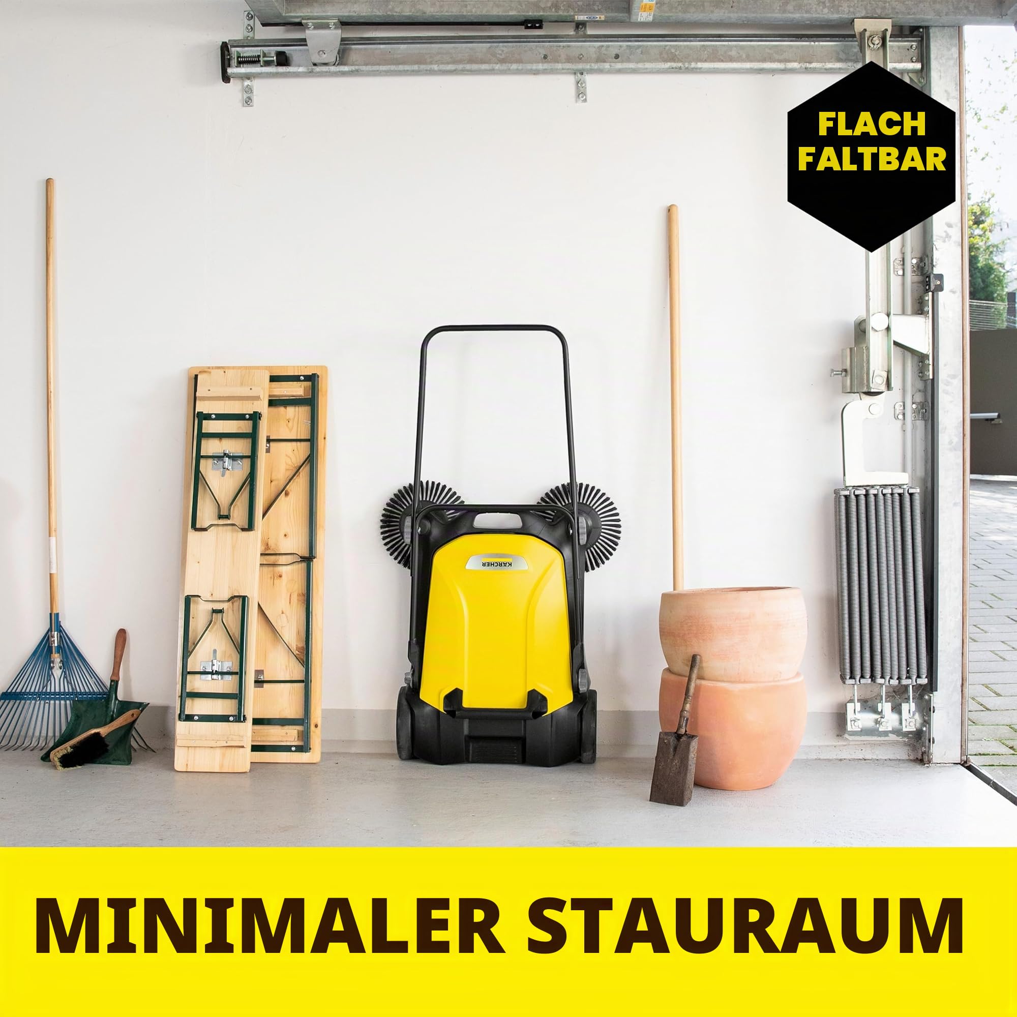 Kärcher S 4 Twin Walk-Behind Outdoor Hand Push Bodenkehrer – 5,25 Gallonen Kapazität, 68,1 cm Kehrbreite, fegt 26.000 Quadratmeter/Stunde
