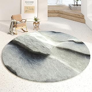 Kurzflor Teppich rund Schwarz Grau 80 cm Durchmesser,Abstrakte geometrische Muster,rutschfest Rund Teppich Schlafzimmer Waschbar,Faltbare Verpackung runder Teppiche für Wohnzimmer und Balkon