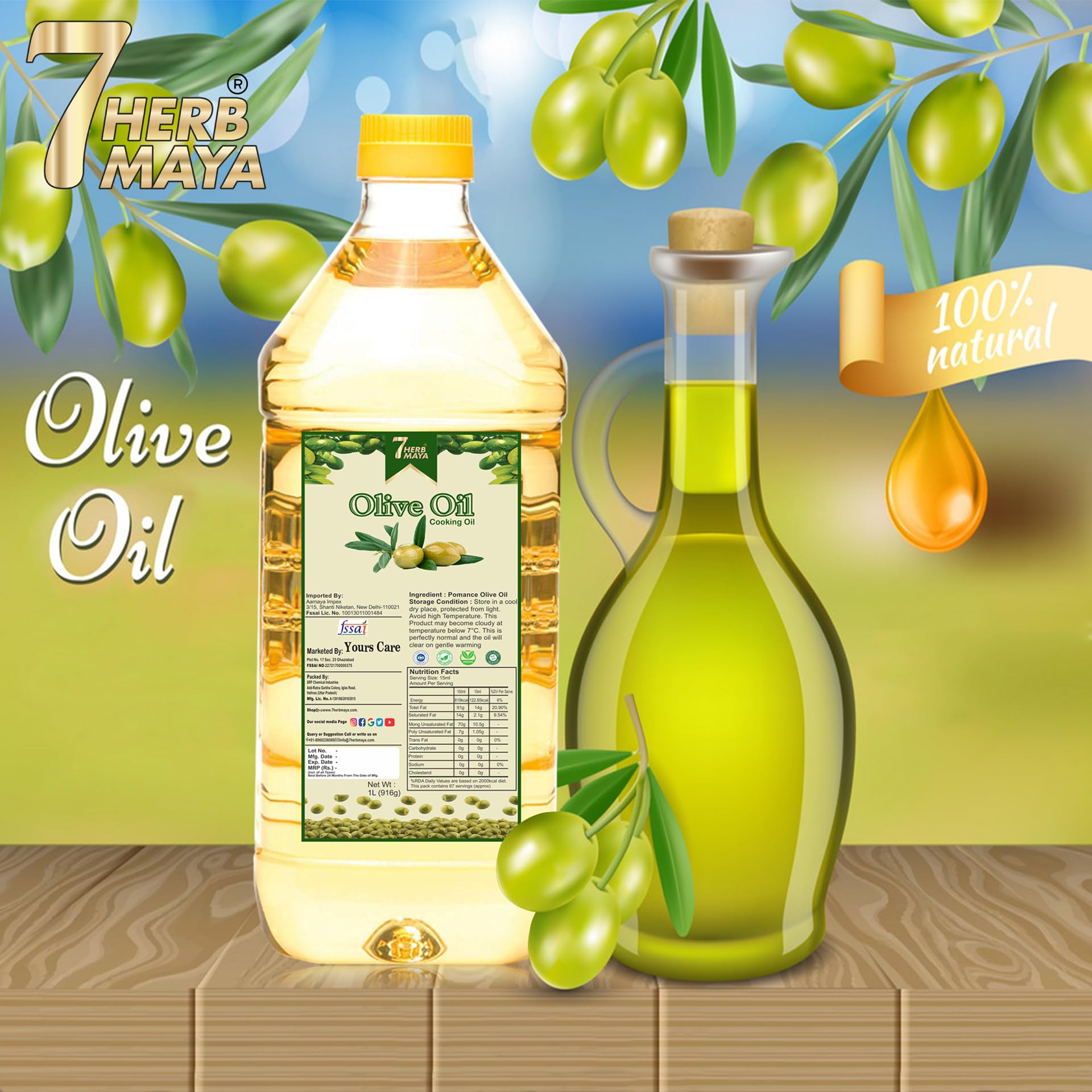 7Herbmaya Extra Light Olive Oil, Jaitun tail, jaitun oil (Combo Pack Of 3) |3Ltr| 4