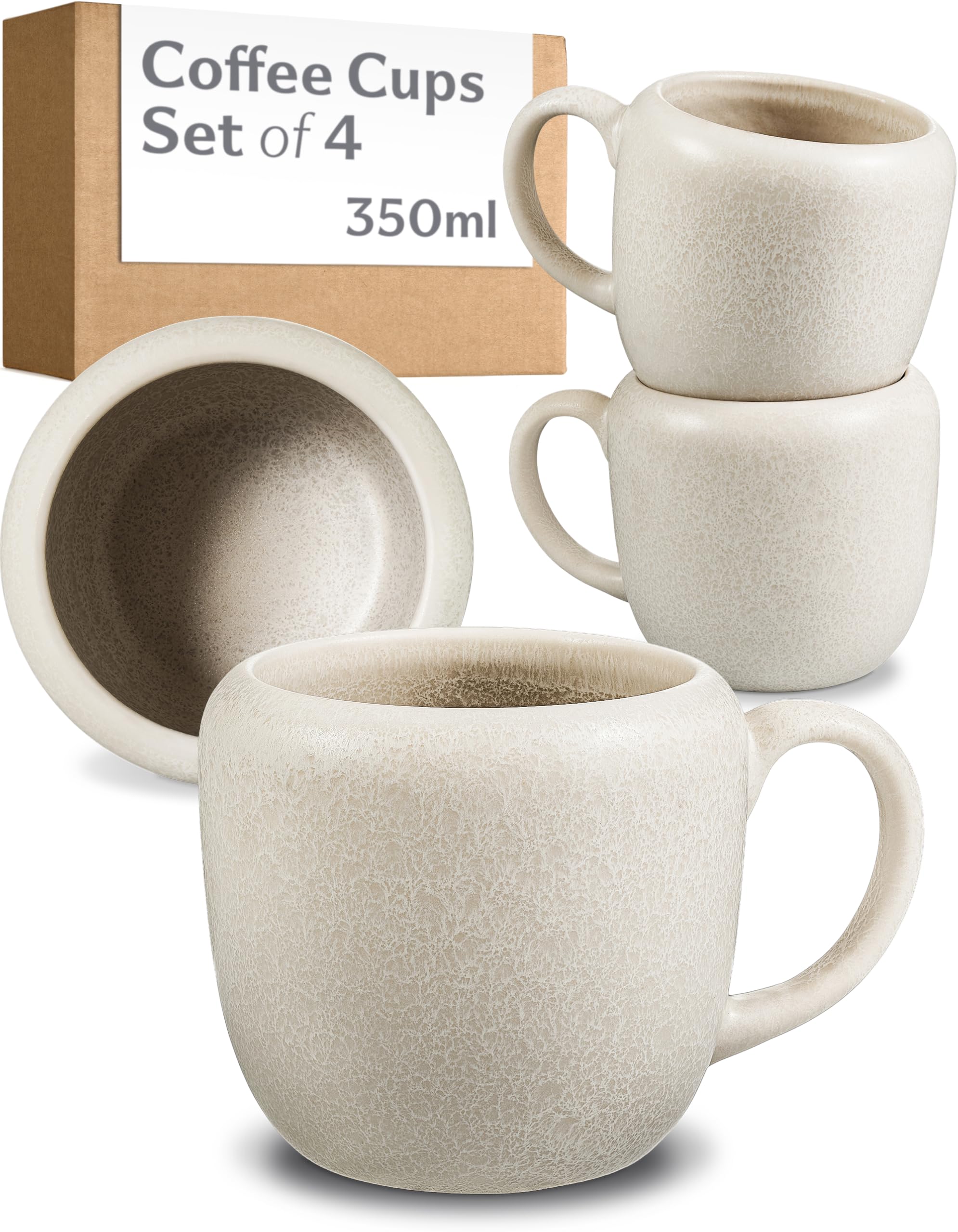Cosumy Coffee Mugs Set of 4 White (White 350 ml) Ceramic Coffee Cups Set – Handcrafted Coffee Mug Set (4X Set of Mugs) – Elegant Tea Mugs