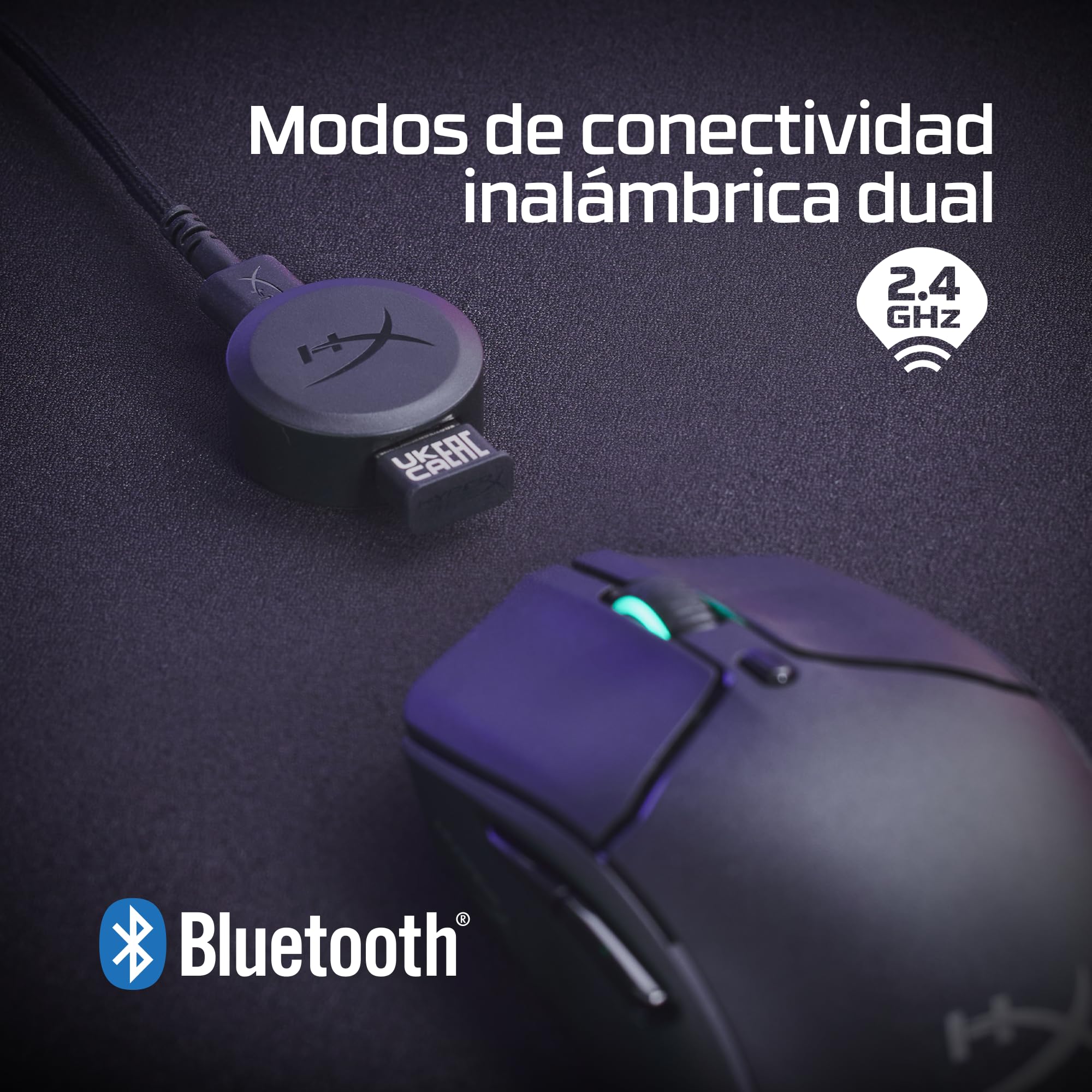 HyperX Haste 2 Wireless – Ratón gaming inalámbrico, ultraligero 61g, batería 100h, sensor preciso HyperX 26K, cable HyperFlex 2, antideslizamiento, color Blanco