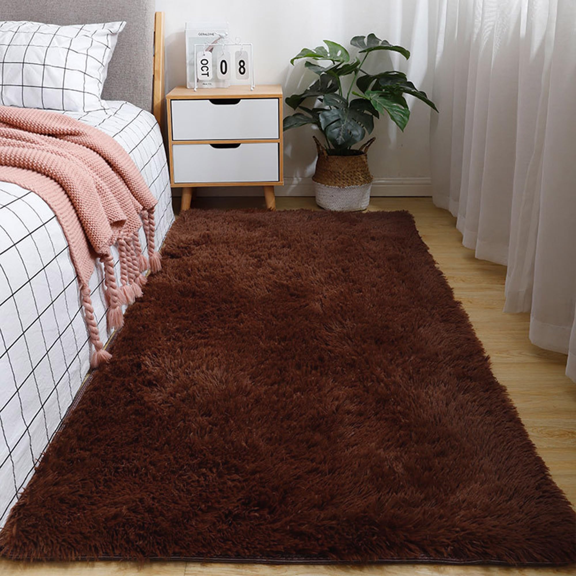 Tapis de salon marron grand format 200 x 280 cm lavable et antidérapant