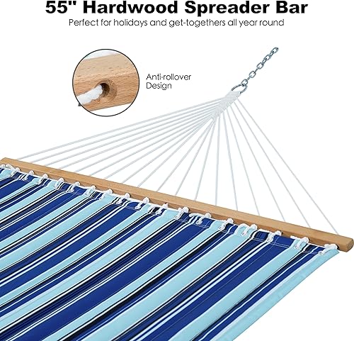 Miniatura 5 de Gafete Hamaca para 2 personas de 12 pies para exterior, hamaca doble de tela acolchada al aire libre con barra separadora, almohada grande