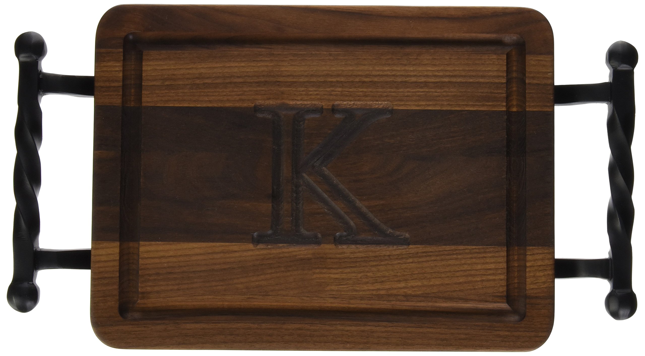 BigWood Boards W200-STWB-K Thick Bar/Cheese Board with Twisted Ball Handle, 9-Inch by 12-Inch by 3/4-Inch, Monogrammed"K", Walnut
