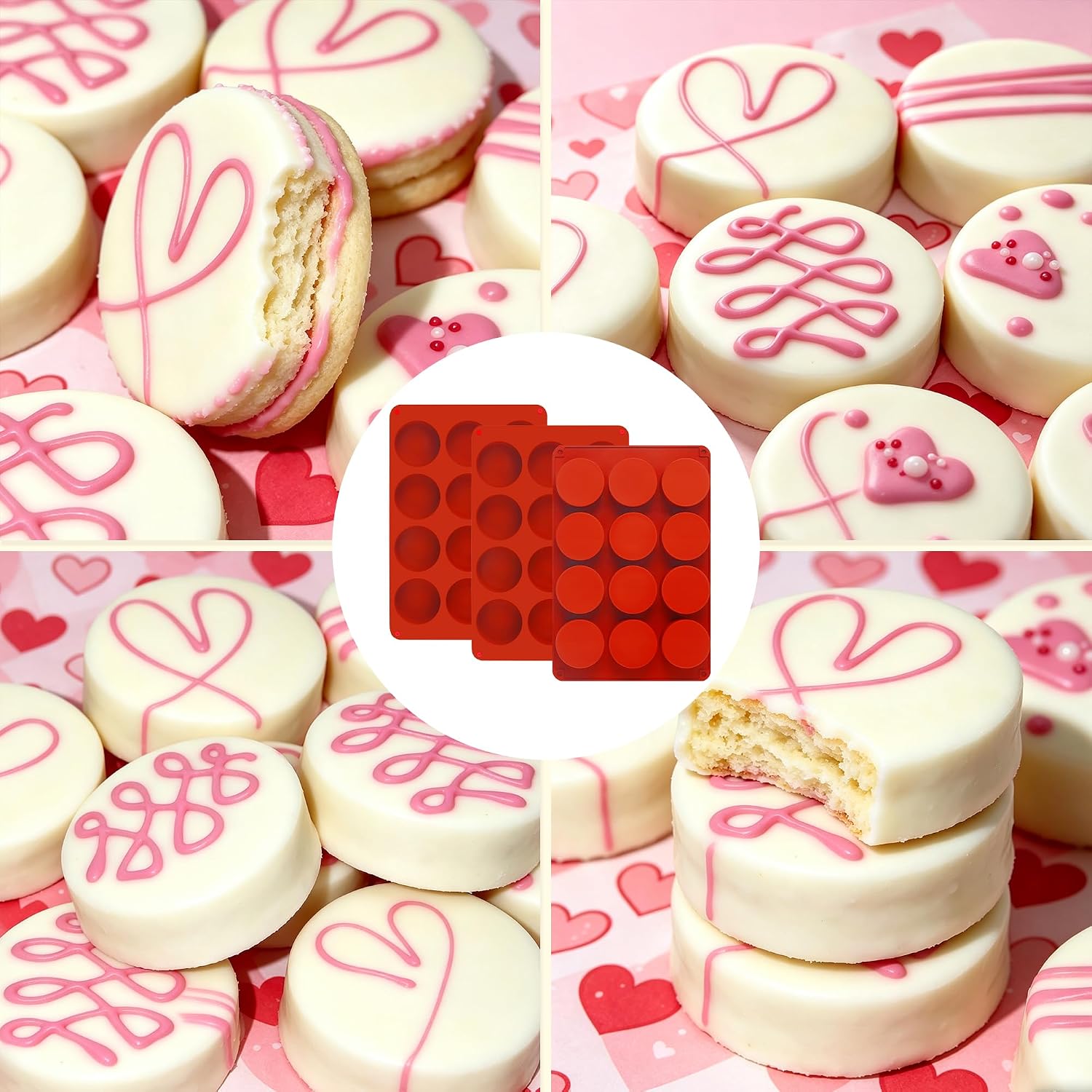 3Pcs Chocolate Cover Cookie Silicone Molds, 12-Cavity Round Cylinder Silicone Chocolate Cover Cookie Mold, Non-Stick Baking Mold for Mini Cakes, Jelly, Candy