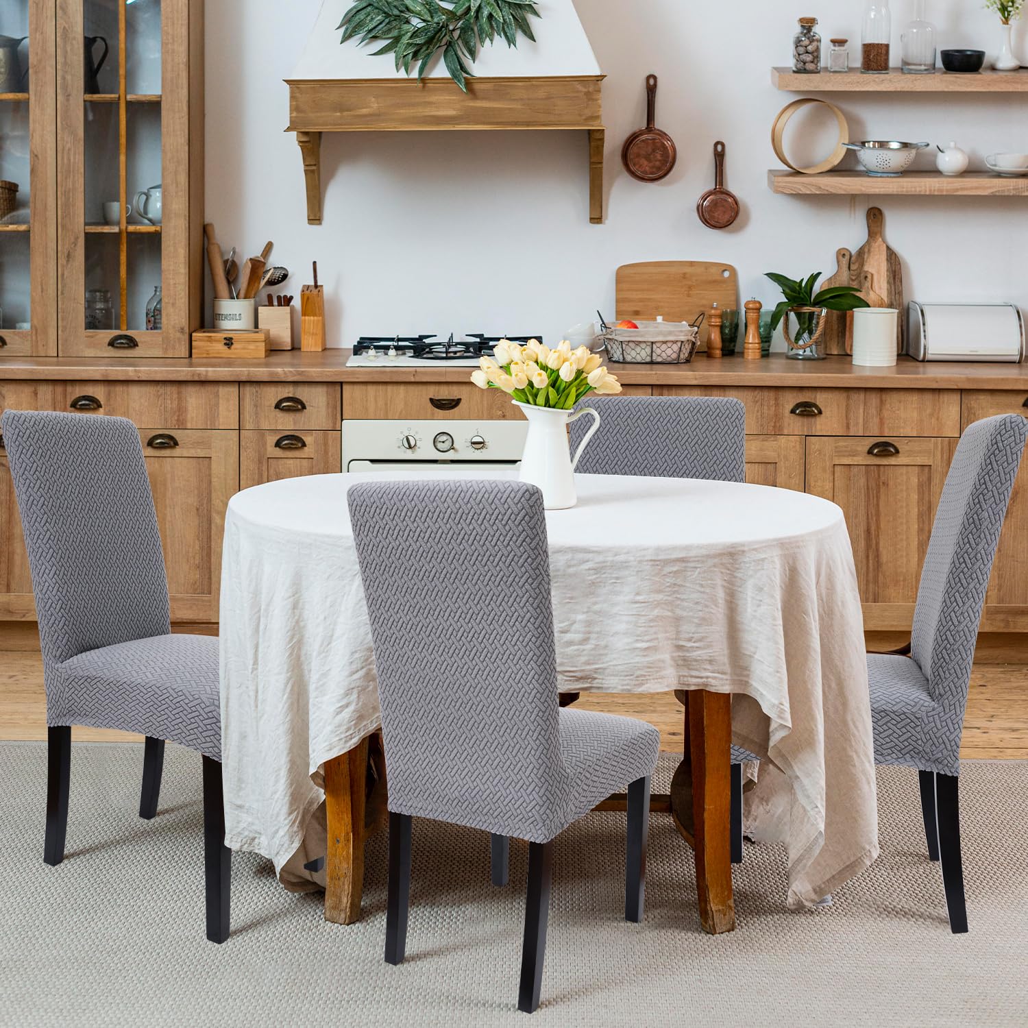 Zindoo Dining Chair Covers Set of 6, Stretch Dining Chair Protector Slipcovers Jacquard - Image 2