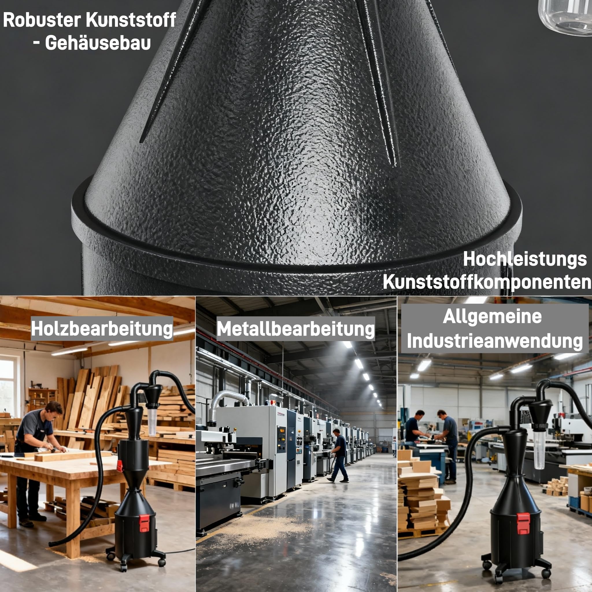 Zyklonabscheider mit Behälter 50mm/2'', Beweglich oder Feststehend mit Staubauffangbehälter Geeignet zum Trennen von Holzspänen, Staub, Metallspänen, Kunststoff, Textilien, Laub und Haaren