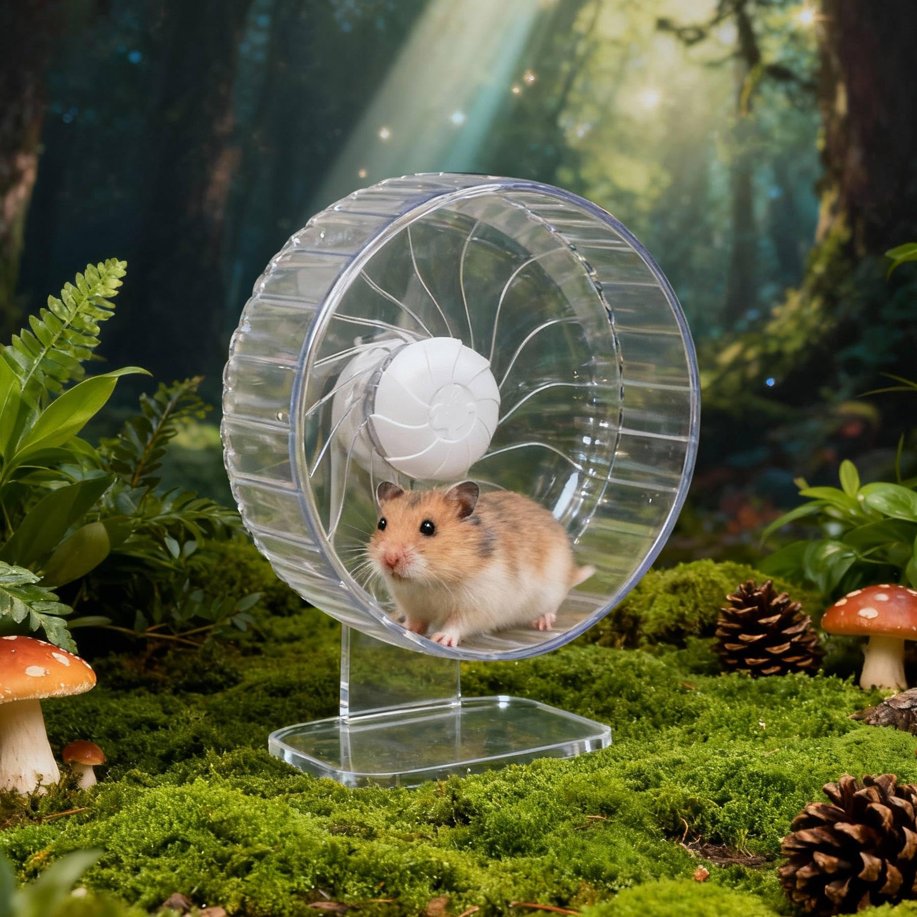 Silent Hamster Wheel, 10in Hamster Wheel with Adjustable Stand, Double-Bearing Quiet Spinner for Syrian Hamsters, Hedgehogs, Mice & Small Pets, Clear - image 8