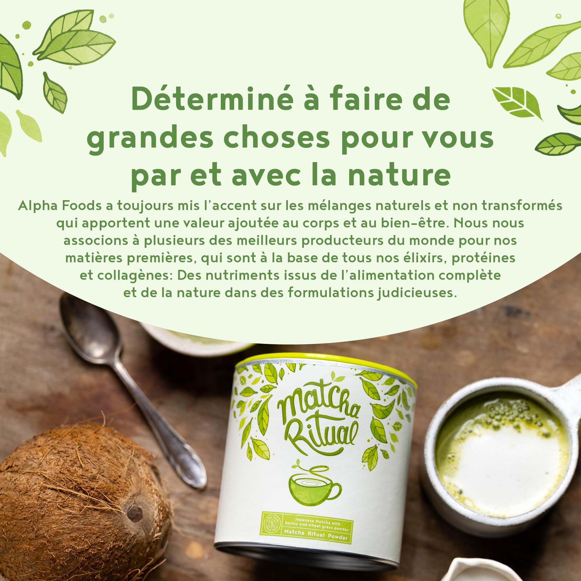 Matcha Ritual - Latte au thé vert Matcha enrichi en lait de coco, agropyre et herbe d’orge - Matcha de qualité supérieure pour la cérémonie du thé japonaise - 210 g de poudre